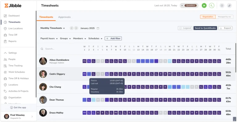 Monthly timesheet